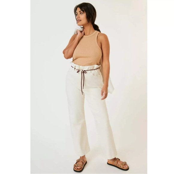Anthropologie XXL Maeve The Blair Cropped Racerback Baby Tee Brown Tan Tank - Picture 1 of 7